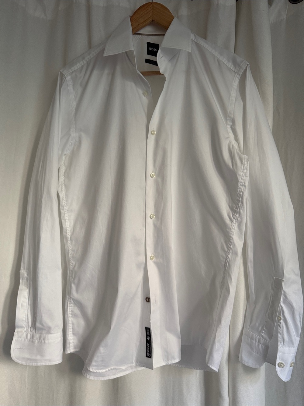 Boss White Men's Dress Shirt - Spread Collar Button-Front